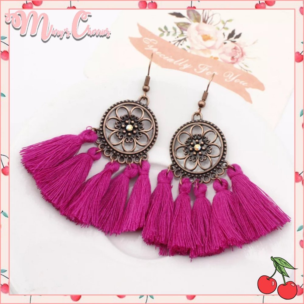 🍒 GEM Flower 💎 Tassel Earrings - Picture 2 of 2